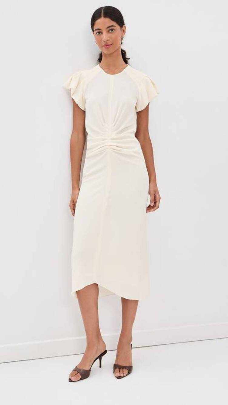 Isabel Marant Terena Crepe Gathered Waist Dress in Vanilla FR 34 US 0